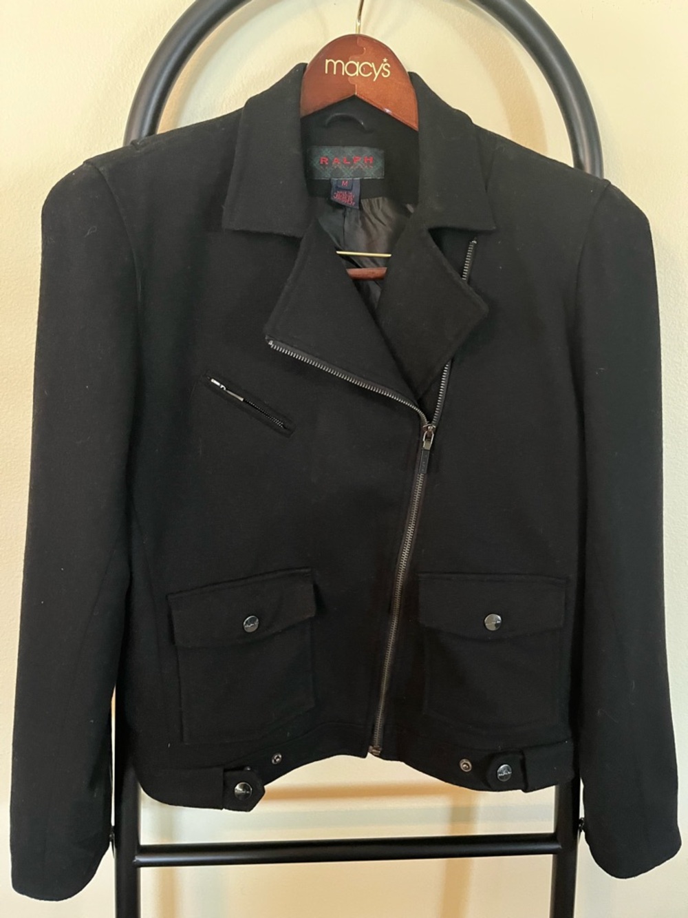 Ralph Lauren Black Wool Jacket with Red Logo